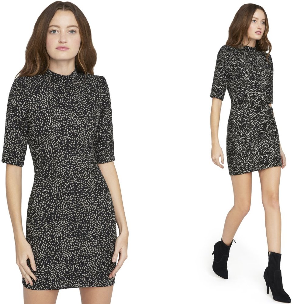 NWT ALICE + OLIVIA INKA METALLIC MOCKNECK MINI DRESS 0